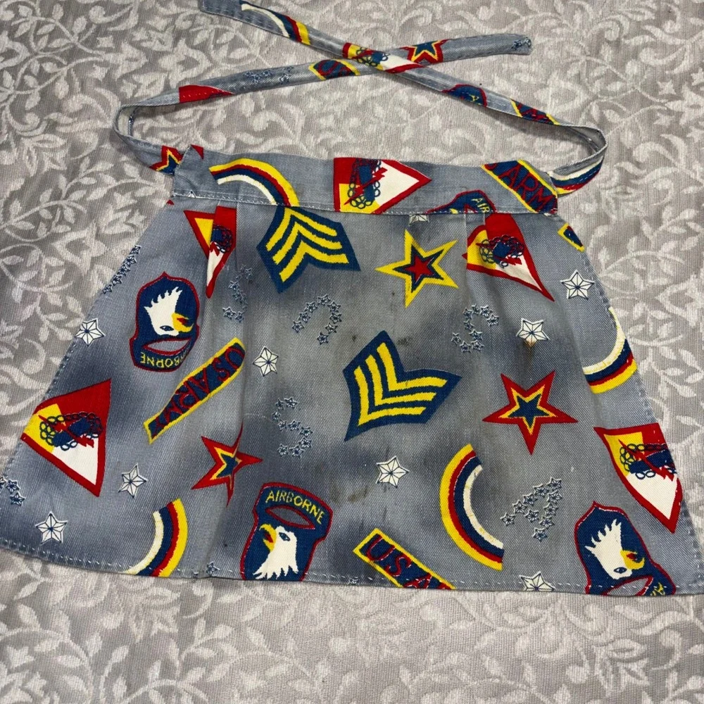 1960s Vintage Patriotic Military Print Half‎ Apron Blue Twill Americana